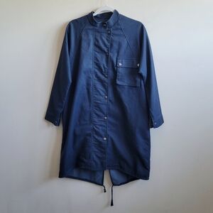 The Fifth Label Long-line Boxy Straight Oversized Trench Jacket In Navy